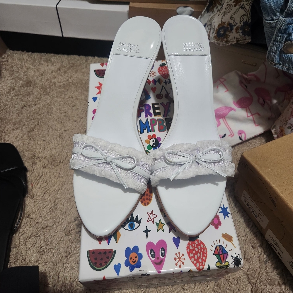 Jeffrey Campbell Cinnamon White Satin Heels